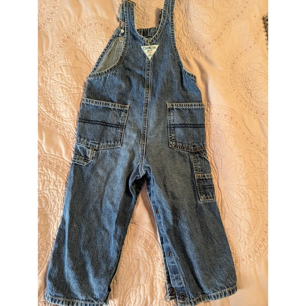 OshKosh B'gosh Toddler Unisex Solid Denim‎ Overalls 24 Months Blue Carpenter Bib